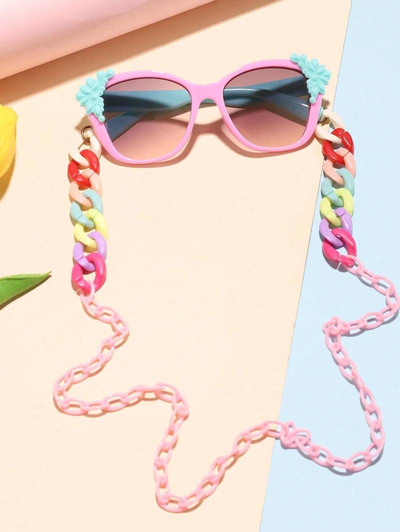 نظارة شمسية بناتي مع سلسلة ملونة 🌸🕶️