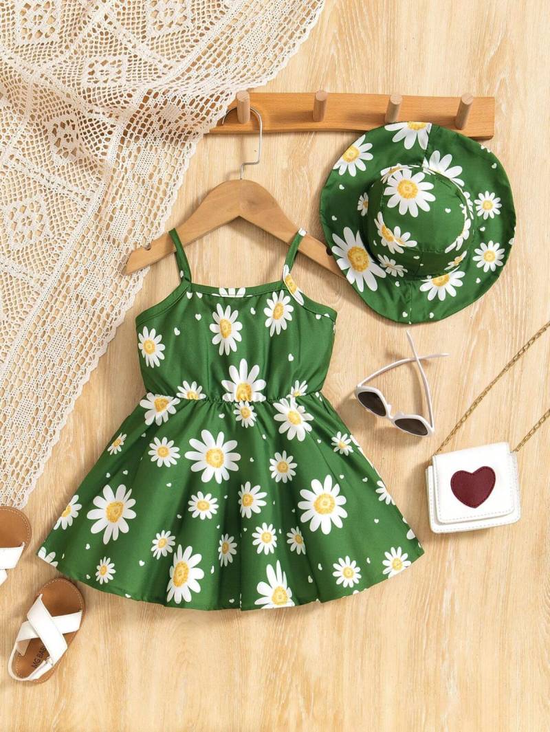 فستان بناتي بنقشة الأقحوان 🌼💚