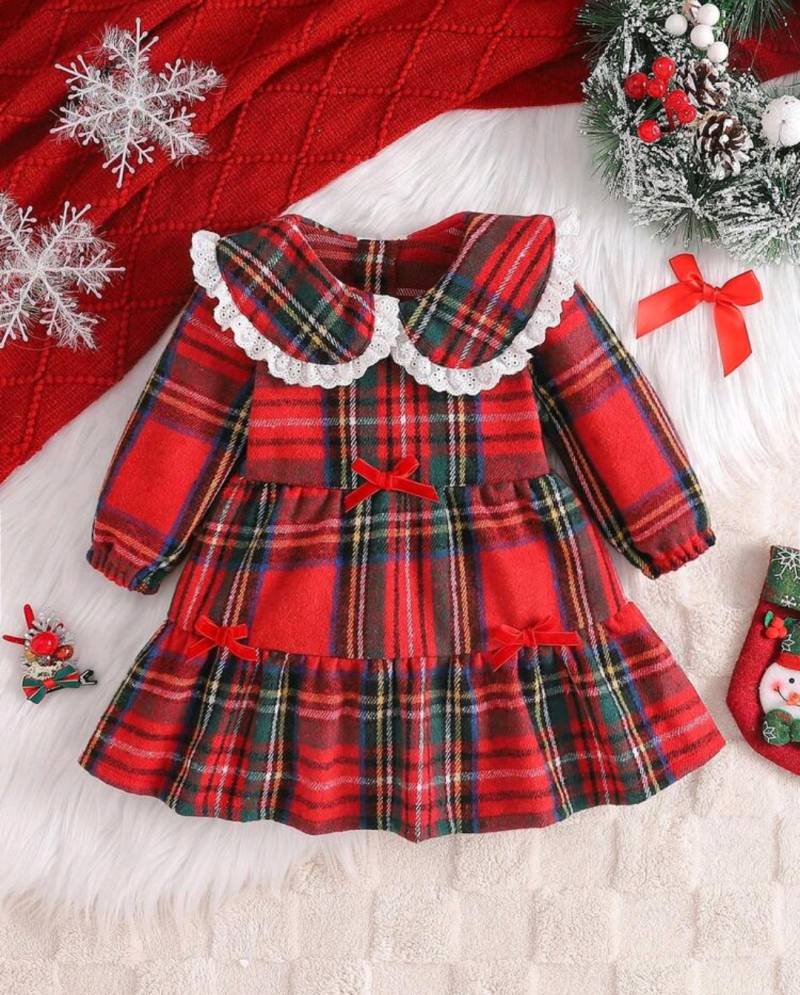 فستان بناتي كاروهات للأعياد والمناسبات 🎄✨