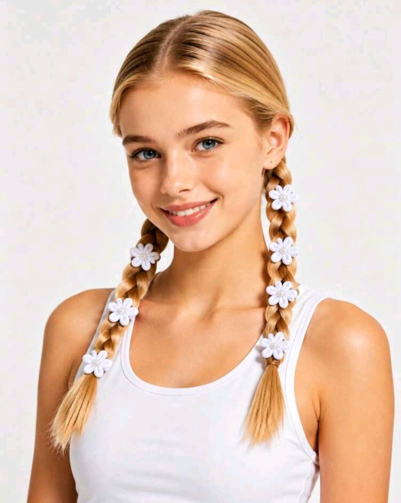 مجموعة ربطات شعر (قراصات) بيضاء مزينة بالزهور - 30 قطعة 🤍🌸
